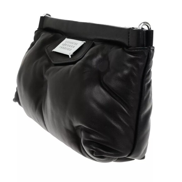 MAISON MARGIELA Logo Glam Slam Chain Clutch Hand Bag Leather Black Silve 40RF146 - Picture 2 of 15